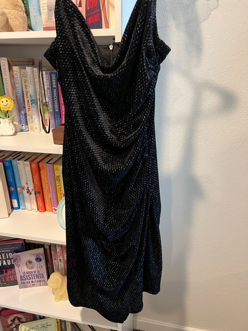 Laundry By Shelli Segal Black Velvet Midi Slip Dress with Sparkle - Picture 2 of 4